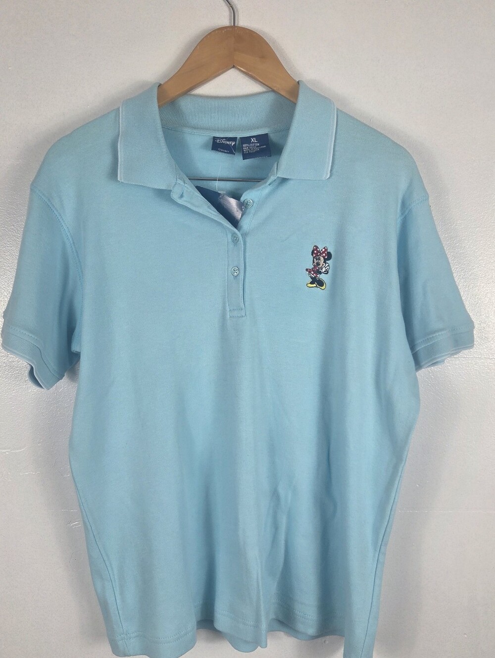Disney Light Blue Polo Shirt with Embroidered Character XL MINNIE